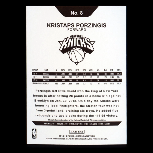 Kristaps Porzingis 2018-19 Panini NBA Hoops Knicks