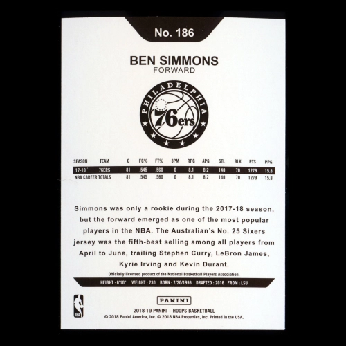 Ben Simmons 2018-19 Panini NBA Hoops 76ers