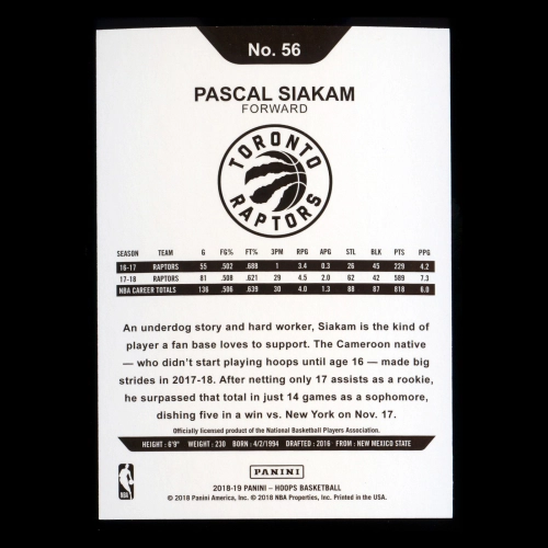Pascal Siakam 2018-19 Panini NBA Hoops Raptors