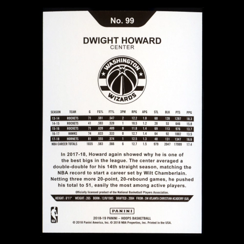 Dwight Howard 2018-19 Panini NBA Hoops Wizards