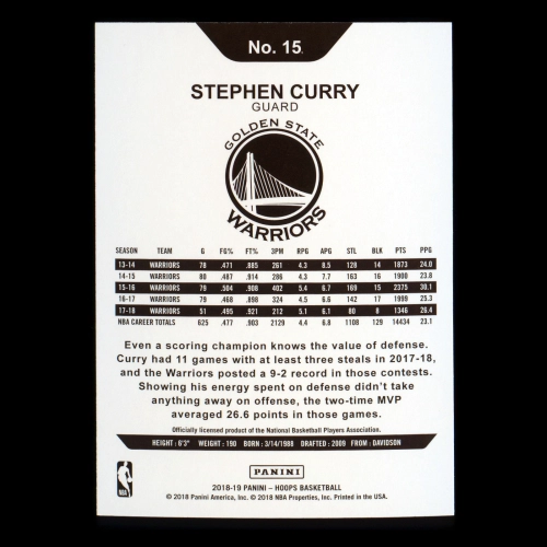 Stephen Curry 2018-19 Panini NBA Hoops Warriors