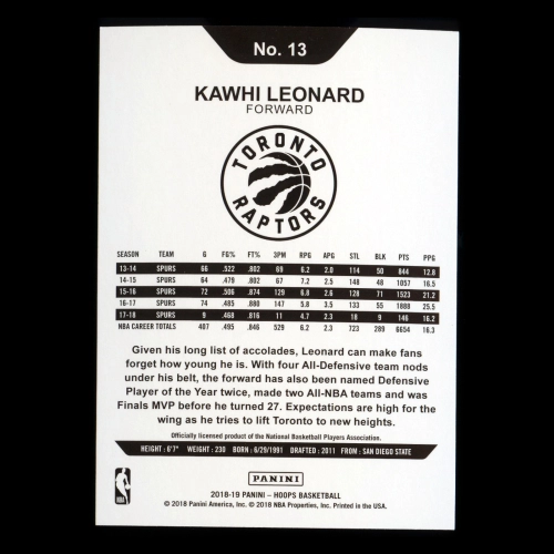 Kawhi Leonard 2018-19 Panini NBA Hoops Raptors