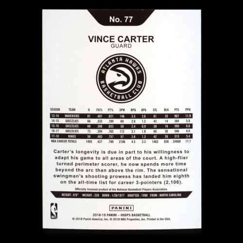 Vince Carter 2018-19 Panini NBA Hoops Hawks