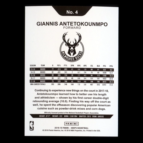 Giannis Antetokounmpo 2018-19 Panini NBA Hoops Bucks