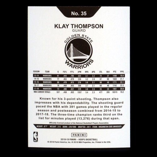 Klay Thompson 2018-19 Panini NBA Hoops Warriors