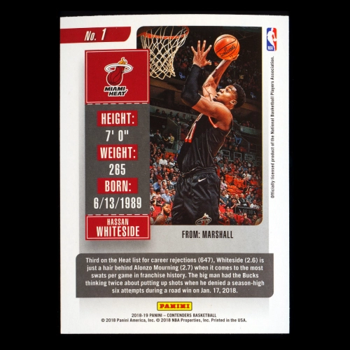 Hassan Whiteside 2018-19 Contenders Game Ticket Green Heat