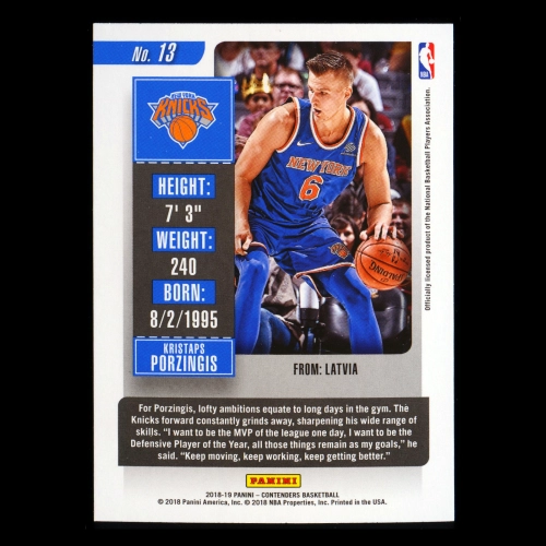Kristaps Porzingis 2018-19 Contenders Game Ticket Green Knicks