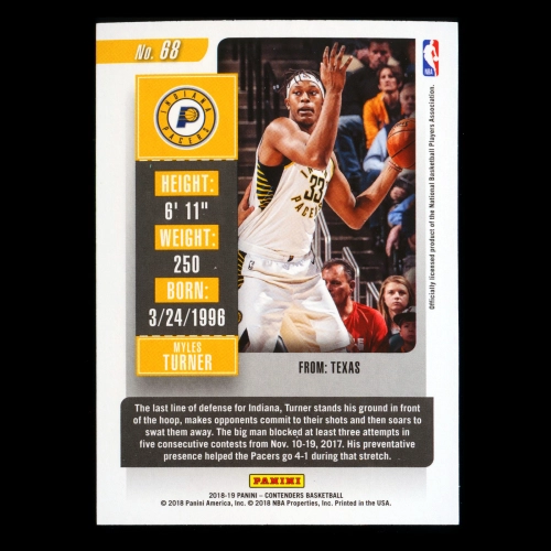 Myles Turner 2018-19 Contenders Game Ticket Green Pacers