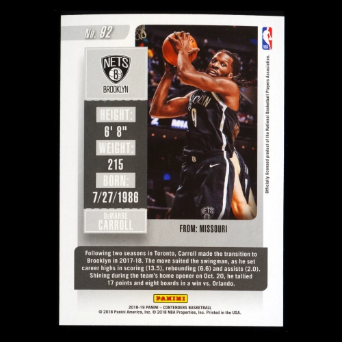 DeMarre Carroll 2018-19 Contenders Game Ticket Red Nets