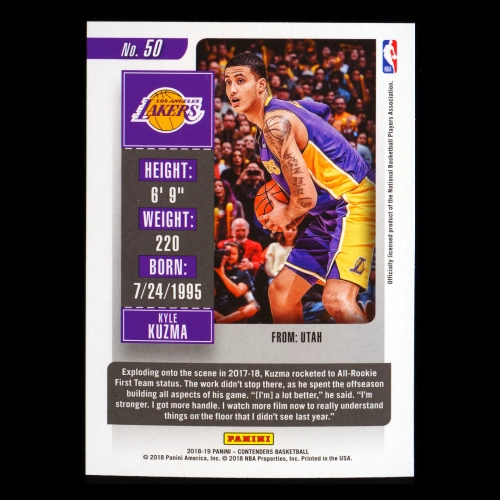 Kyle Kuzma 2018-19 Contenders Game Ticket Red Lakers