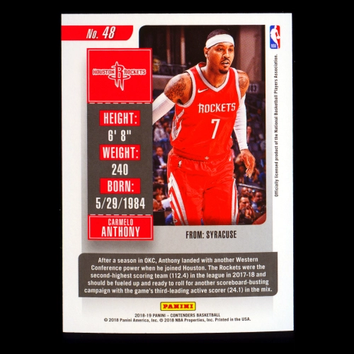 Carmelo Anthony 2018-19 Panini Contenders Game Ticket Green Rockets
