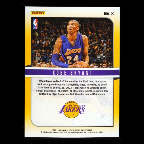 Kobe Bryant 2018-19 Panini Contenders Hall of Fame Contenders Lakers
