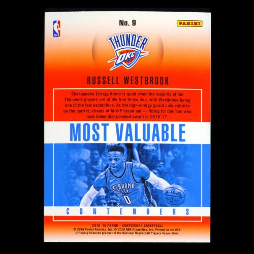 Russell Westbrook 2018-19 Panini Contenders Most Valuable Contenders Thunder