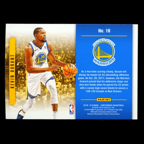 Kevin Durant 2018-19 Panini Contenders Playing the Numbers Game Warriors
