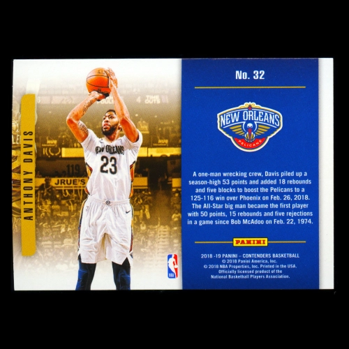 Anthony Davis 2018-19 Panini Contenders Playing the Numbers Game Pelicans