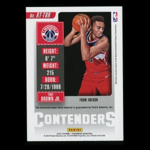 Troy Brown Jr. 2018-19 Contenders Rookie Ticket Swatches Wizards