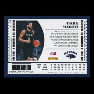 Cody Martin RC 2019-20 Contenders Draft Picks Rookie Auto Wolf Pack | Hornets