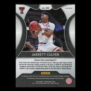 Jarrett Culver RC 2019-20 Prizm Draft Picks Neon Orange Rookie Red Raiders | Grizzlies