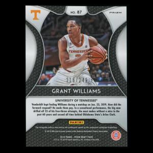Grant Williams RC 2019-20 Prizm Draft Picks Green & Yellow Rookie Volunteers | Celtics 216/249