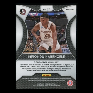 Mfiondu Kabengele RC 2019-20 Prizm Draft Picks Blue Rookie Seminoles | Vipers