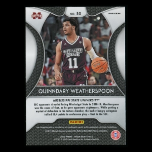 Quinndary Weatherspoon RC 2019-20 Prizm Draft Picks Blue Rookie Bulldogs | Warriors