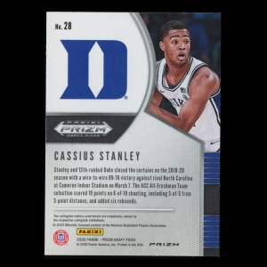 Cassius Stanley RC 2020-21 Prizm Draft Picks Silver Rookie Blue Devils | Pacers