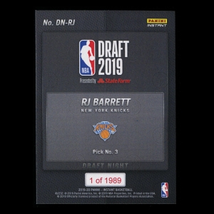 RJ Barrett 2019-20 Panini Instant Draft Night Knicks /1989