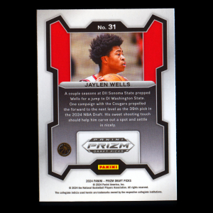 Jaylen Wells RC 2024-25 Panini Prizm Draft Picks Rookie Cougars