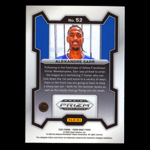 Alexandre Sarr RC 2024-25 Panini Prizm Draft Picks Rookie Wildcats