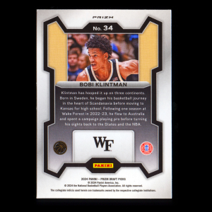 Bobi Klintman RC 2024-25 Panini Prizm Draft Picks Silver Rookie Demon Deacons