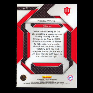 Kel'el Ware RC 2024-25 Panini Prizm Draft Picks New Recruits Rookie Hoosiers