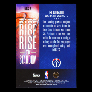 Tre Johnson III RC 2025-26 Topps Rise to Stardom Rookie Wizards