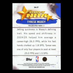 Tyrese Maxey 2025-26 Topps Stars of the NBA Purple Rainbow 76ers 035/250