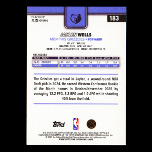 Jaylen Wells 2025-26 Topps All-Rookie Team Grizzlies