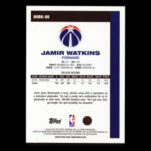 Jamir Watkins RC 2025-26 Topps '80-81 Topps Retro Rookie Wizards