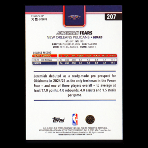 Jeremiah Fears RC 2025-26 Topps Rookie Pelicans