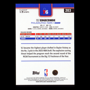 VJ Edgecombe RC 2025-26 Topps Rookie 76ers