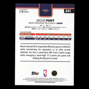Micah Peavy RC 2025-26 Topps Rookie Pelicans