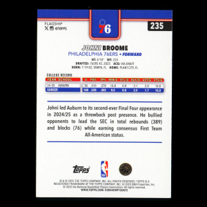 Johni Broome RC 2025-26 Topps Rookie 76ers