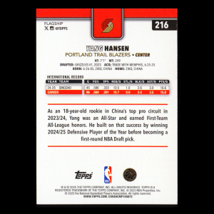 Yang Hansen RC 2025-26 Topps Rookie Trail Blazers