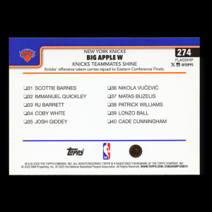 Jalen Brunson 2025-26 Topps Checklist Knicks