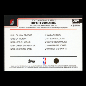 Shaedon Sharpe 2025-26 Topps Checklist Trail Blazers