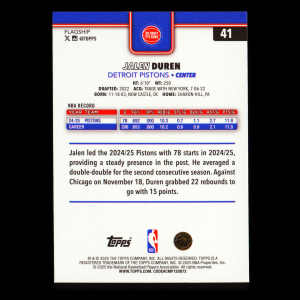 Jalen Duren 2025-26 Topps Rainbow Foilboard Pistons