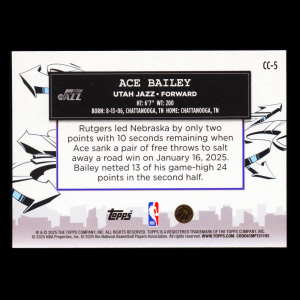 Ace Bailey RC 2025-26 Topps Clutch City Prospects Rookie Jazz