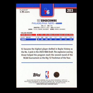 VJ Edgecombe RC 2025-26 Topps Rookie 76ers