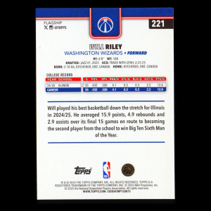 Will Riley RC 2025-26 Topps Rookie Wizards