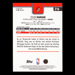 Yang Hansen RC 2025-26 Topps Rookie Trail Blazers