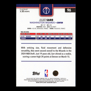 Alex Sarr RC 2025-26 Topps Rookie Wizards