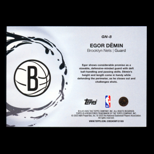 Egor Demin RC 2025-26 Topps Generation Now Rookie Nets
