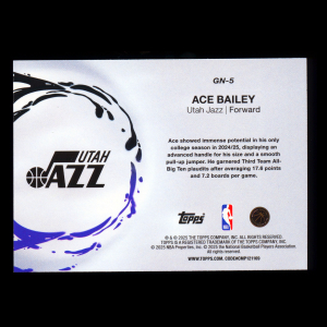 Ace Bailey RC 2025-26 Topps Generation Now Rookie Jazz